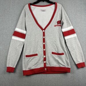 Wisconsin Badgers Sweater Mens Large Gray NCAA College Classics Cardigan Uni